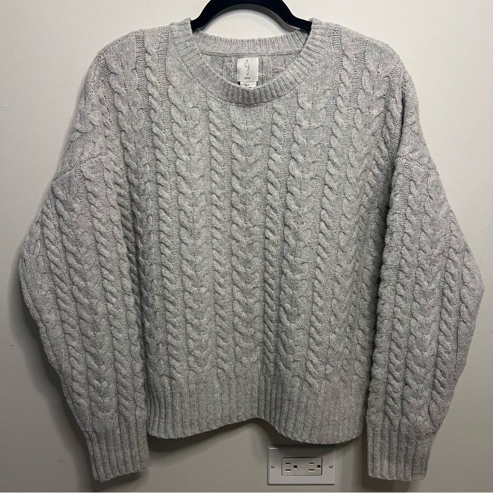 Joie Gray Cable Knit Sweater Minimalist Classic Chunky Winter Cottagecore